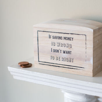 Savings Quote Wooden Money Pot Piggy Bank, 2 of 3