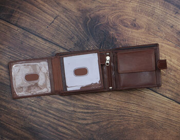 Personalised Brown Leather Wallet Trifold Rfid, 8 of 10