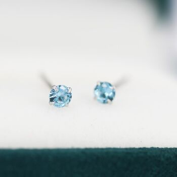 Sterling Silver March Birthstone Aquamarine Blue Cz Stud Earrings, 2 of 12