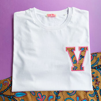 Personalised African Print Left Chest Initial T Shirt, 2 of 8