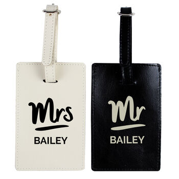 Personalised Mr And Mrs Leather Luggage Tag Set, 3 of 3