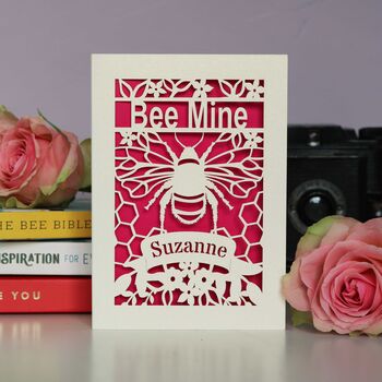Personalised Papercut Bee Mine Valentines Card, 3 of 6