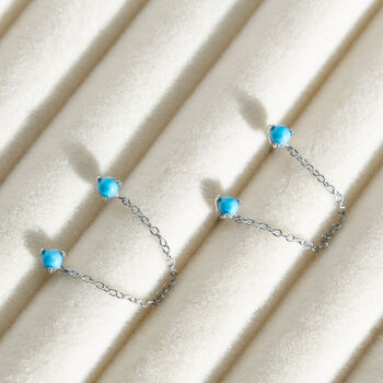 Sterling Silver Chain Double Turquoise Stud Earrings, 3 of 9
