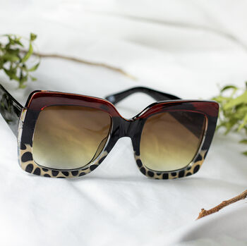 Chunky Oversized Statement Butterfly Sunglasses In Brown Leopard, 2 of 3