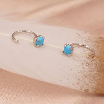 Sterling Silver Genuine Turquoise Threader Hoop Earrings, 2 of 12