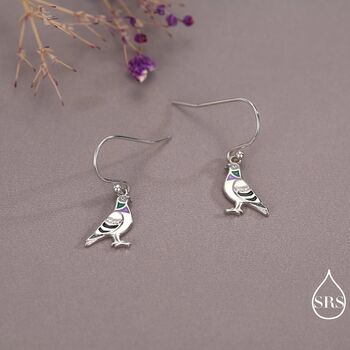 Sterling Silver Pigeon Bird Drop Hook Earrings, 3 of 10