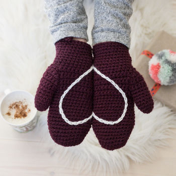 Hidden Heart Crochet Mittens, 4 of 10