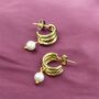 Gold Plated Triple Hoop Pearl Earrings, thumbnail 1 of 5