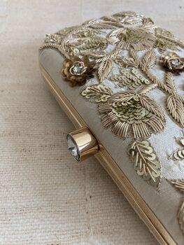 Cream Gold Embroidered Rectangular Clutch Bag, 8 of 10