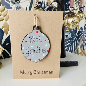 Personalised Grandpa Bauble Christmas Card Decoration, 2 of 2