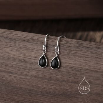 Genuine Black Onyx Droplet Drop Hook Earrings, 6 of 9