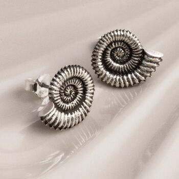 Sterling Silver Oxidised Fossil Studs, 3 of 6