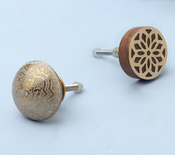 Gold Brass Or Wooden Copper Fronted Cabinet Pull Knobs, 2 of 5