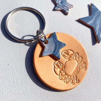 Cancer Birthday Star Sign Leather Keyring, 3 of 6