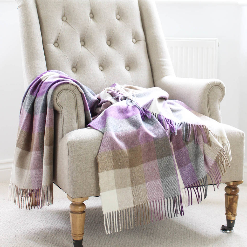 Heather Beige Check Lambswool Throw By Marquis & Dawe