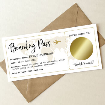 Personalised Boarding Pass Scratch And Reveal Gift Voucher: Gold Circle Design, 4 of 10