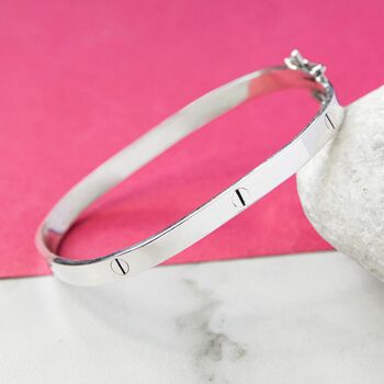 Solid Silver Screw Accent Bangle, 2 of 9
