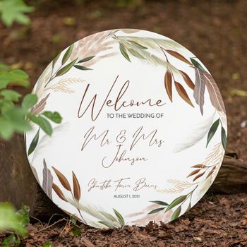 Pampas And Dried Foliage Circle Wedding Welcome Sign, 2 of 3