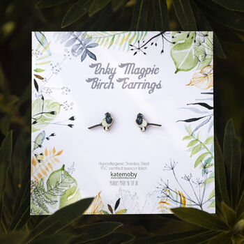 Inky Magpie Birch Hypoallergenic Tiny Stud Earrings, 10 of 11