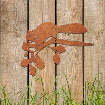 Rusty Metal Sitting Squirrel On Branch Garden Decor, 7 of 10