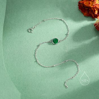 Sterling Silver Genuine Green Onyx Bracelet, 2 of 12