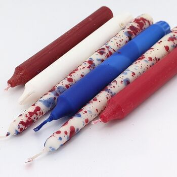 Handmade Coronation Dinner Candles, Red/Blue 'Confetti', 6 of 9
