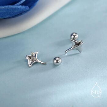 Sterling Silver Manta Ray Screw Back Earrings, 2 of 10