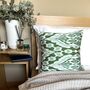 Square Ikat Silk Cushion Forest Green Abstract, thumbnail 1 of 9