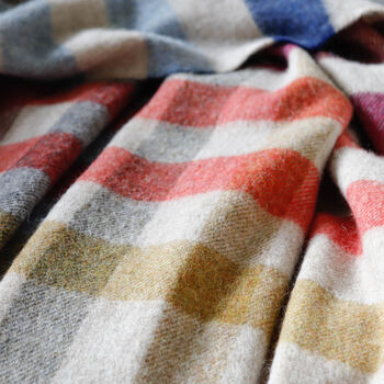 Beige And Bright Stripe Check Lambswool Throw, 2 of 6