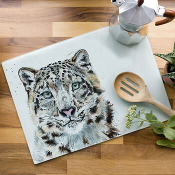 Inky Snow Leopard Glass Worktop Saver, 5 of 6