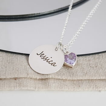 Engraved Necklace With Birthstone Heart, 4 of 8