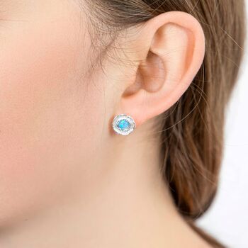 Molten Sterling Silver Framed Blue Opal Stud Earrings, 5 of 9