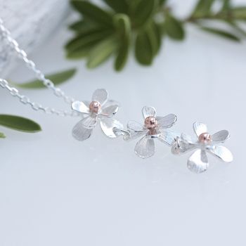 Daisy Chain Flower Necklace, Silver And Solid Rose Gold, 2 of 5
