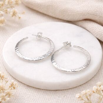 Large Sterling Silver Hammered Hoop Earrings – 27mm, 3 of 9