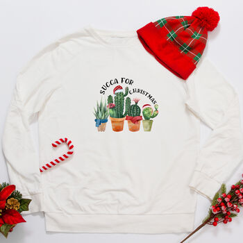 White Christmas Jumper With ‘Succa For Christmas’ Succulent Design, 3 of 5