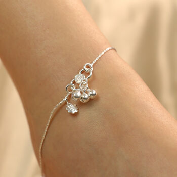 925 Silver Pink Silver Round Ball Thin Payal Anklet, 2 of 9