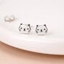 Sterling Silver Cat Stud Earrings – 8mm, thumbnail 1 of 7