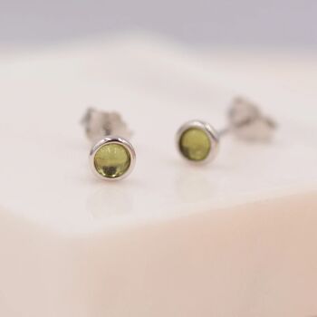 Tiny Sterling Silver Genuine Peridot Tiny Stud Earrings, 2 of 9