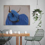 Highland Cow In Blue Art Print Framed Or Unframed, thumbnail 2 of 6