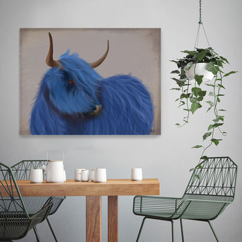 Highland Cow In Blue Art Print Framed Or Unframed, 2 of 6