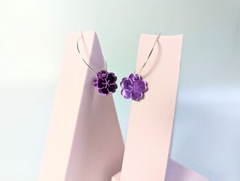 Flower Earrings In Purple Mirror Acrylic Hoop Earrings, 3 of 8