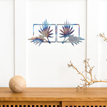 Set Of Two Metal Palm Leaves Wall Art Tropical Decor, 5 of 11