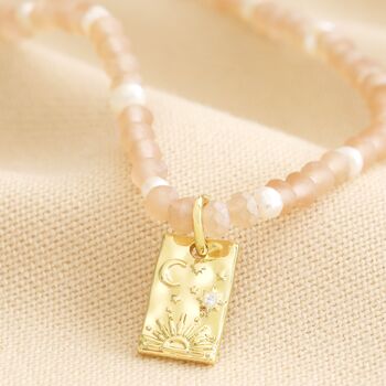 Talisman Moon Charm Pink And Pearl Beaded Necklace, 2 of 5