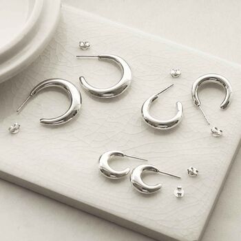 Sterling Silver Bold Hoop Stud Earrings, 2 of 9