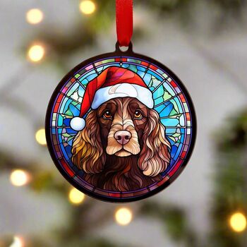 Cocker Spaniel Chocolate In Santa Hat Suncatcher Decoration, 6 of 6