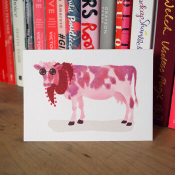 Fuchsia Pink Cow Illustrated Blank Greeting Card, 3 of 11