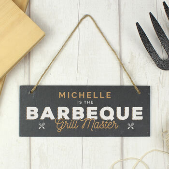 Personalised Barbeque Grill Master Slate Hanging Sign, 4 of 5