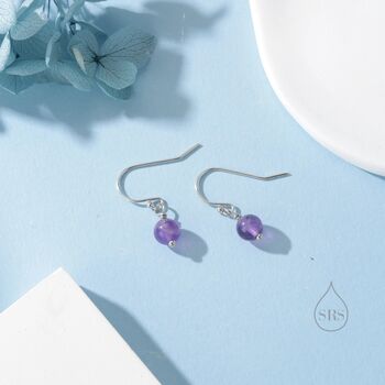 Natural Amethyst Bead Hook Earrings In Sterling Silver, 5 of 12