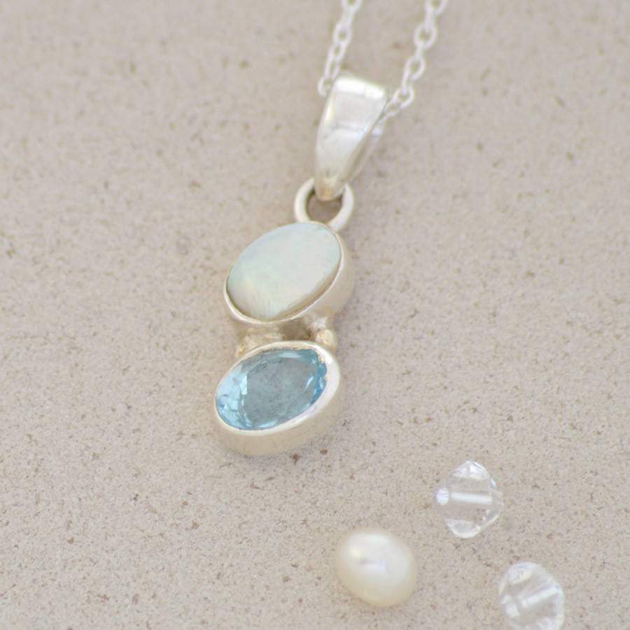 Pearl And Blue Topaz Pendant Necklace By TigerLily Jewellery