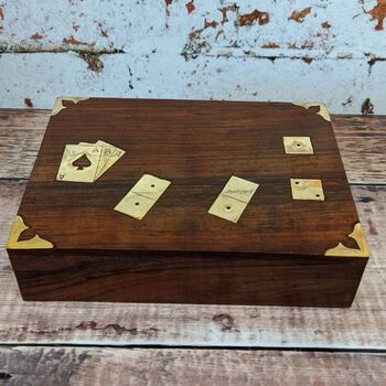 Wooden Multi Mixed Game Set Domino Dice Playing Cards, 6 of 7